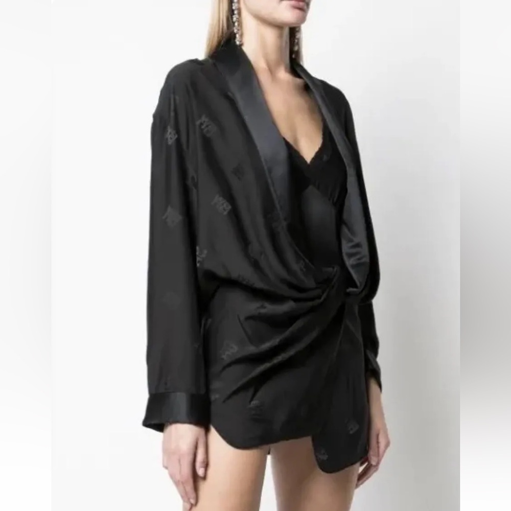 Alexander Wang Silk Draped Pajama Logo Romper, 0